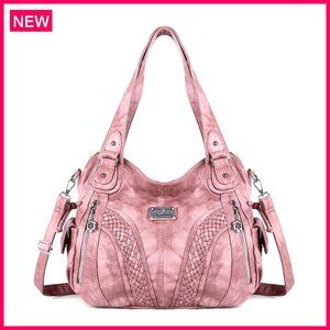 Large Tote Bag with Multiple Pockets, Adjustable Strap, PU Leather, 13.8x11.8